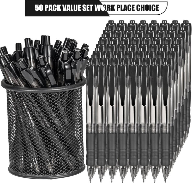 deegtran Pens Bulk, 50 Pack No Bleed Black Ink Click Pens with Soft Grip, Wholesale Retractable Ballpoint Pens for Office School, Medium Point Smooth 1.0MM - Image 2